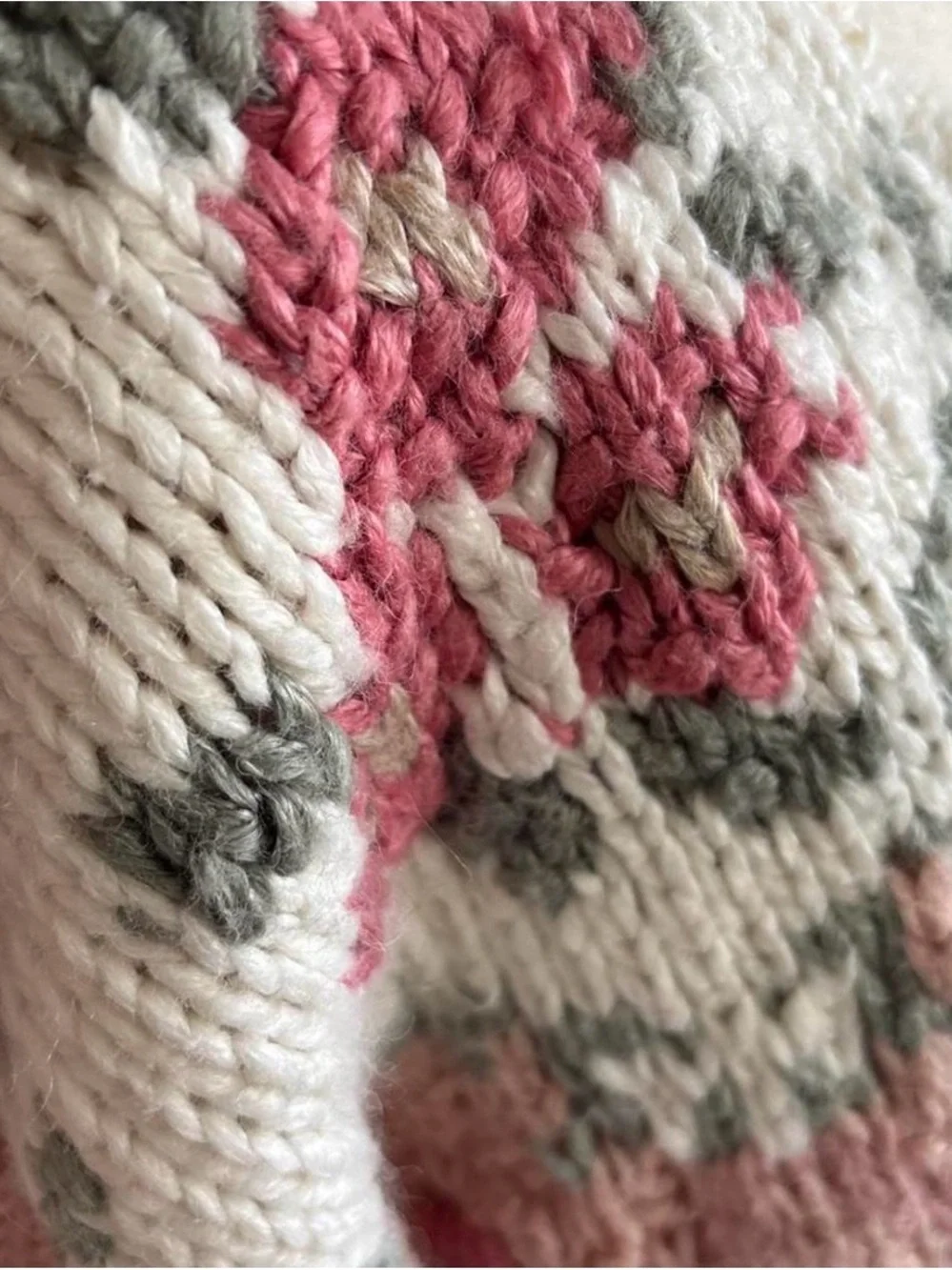 Vtg 80s oversized cardigan Classic Element pink HAND KNIT shoulder pads Korea